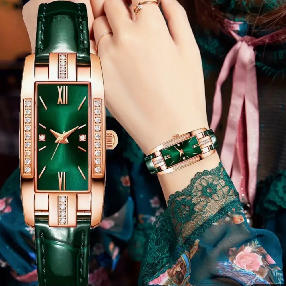 1-Chic Vintage Ladies Quartz Watch - Small Square Roman Numeral Dial